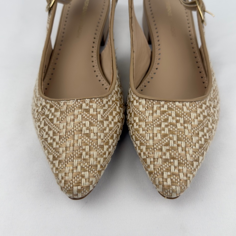 Chic Beige Woven Slingback Heels Pointed Toe Block Heel Sz 8.5 - Picture 4 of 12
